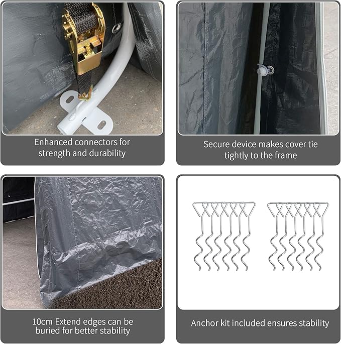 Outsunny 9' x 8' Carport Portable Garage, Heavy Duty Storage Tent, Patio Storage Shelter w/Anti-UV PE Cover and Double Zipper Doors, for Motorcycle Bike Garden Tools, Dark Gray