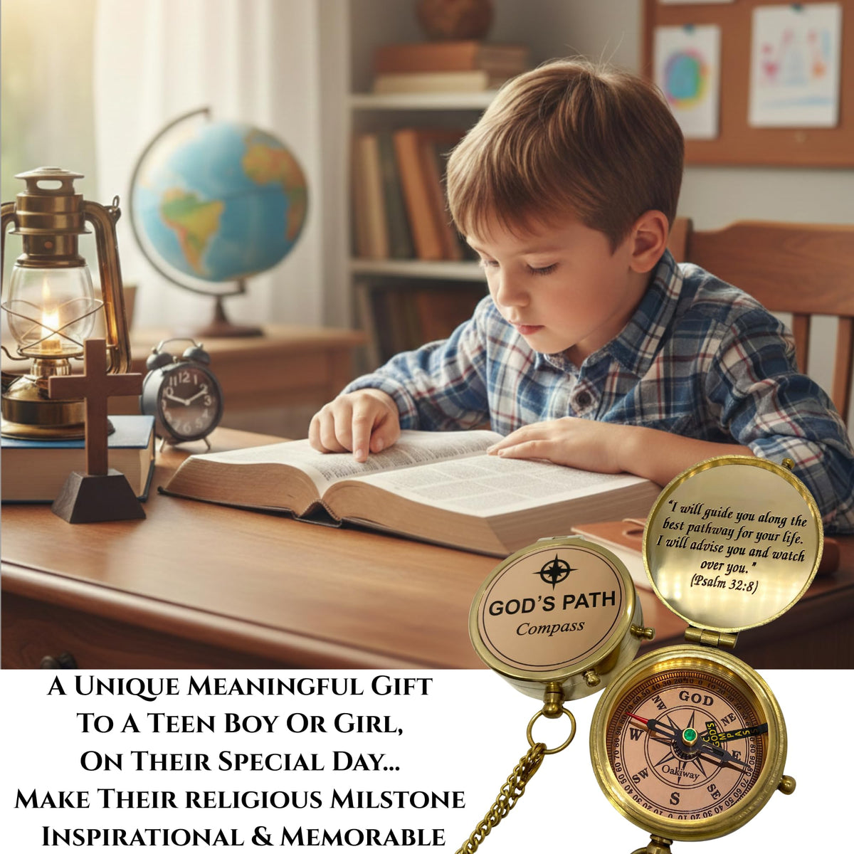 God's Path Compass – Communion & Confirmation Gift for Teenage Boys | Baptism Religious Gifts for Men, Christian, Catholic, Graduation | Sentimental & Inspirational Present – Greeting Card Included