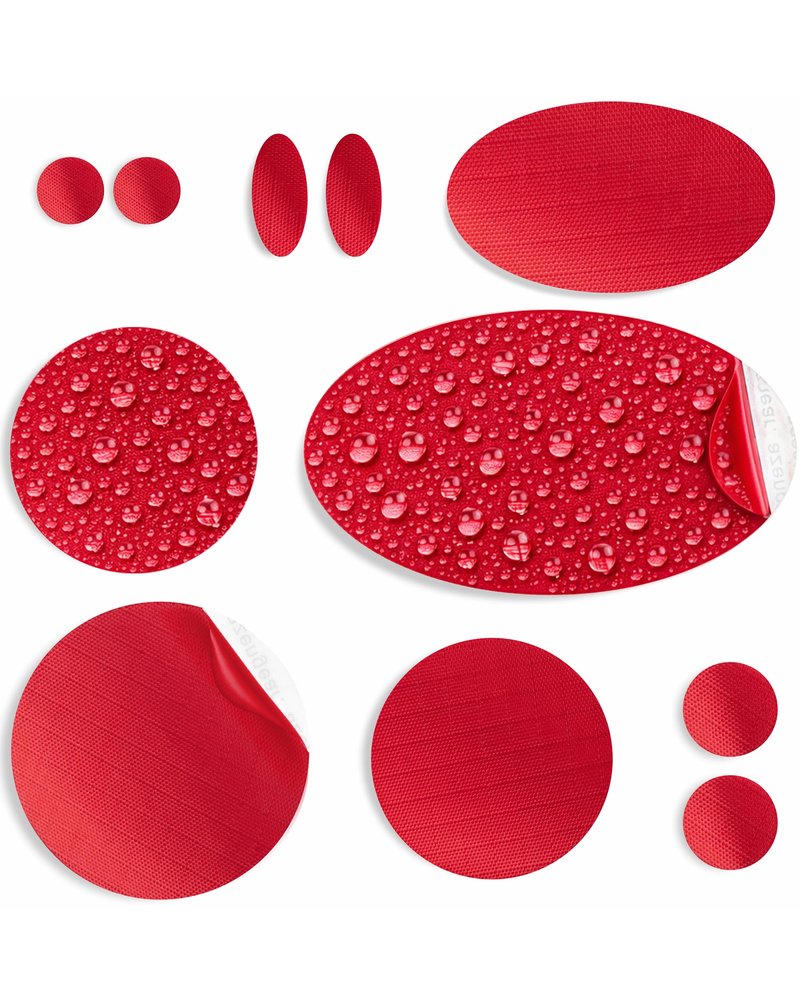 aZengear Repair Patches for Down Jackets - Waterproof, Pre-Cut, Self-Adhesive, Tear-Cold-Heat-Resistant Nylon Polyester Fabric to Fix Puffer Coats, Gear, Tents (11 Pieces, Red)