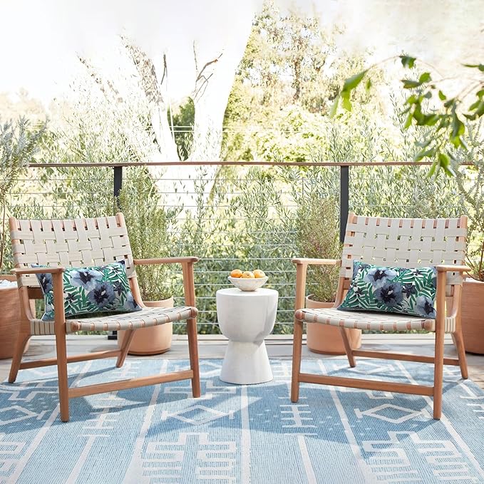 LVTXIII Outdoor Lumbar Pillow Covers 12"x20", Covers ONLY, 2 Pack 30x50cm Lumbar Cushion Cover with White Piping for Home Patio Garden Sofa Bench, Blue Salmone Tropical