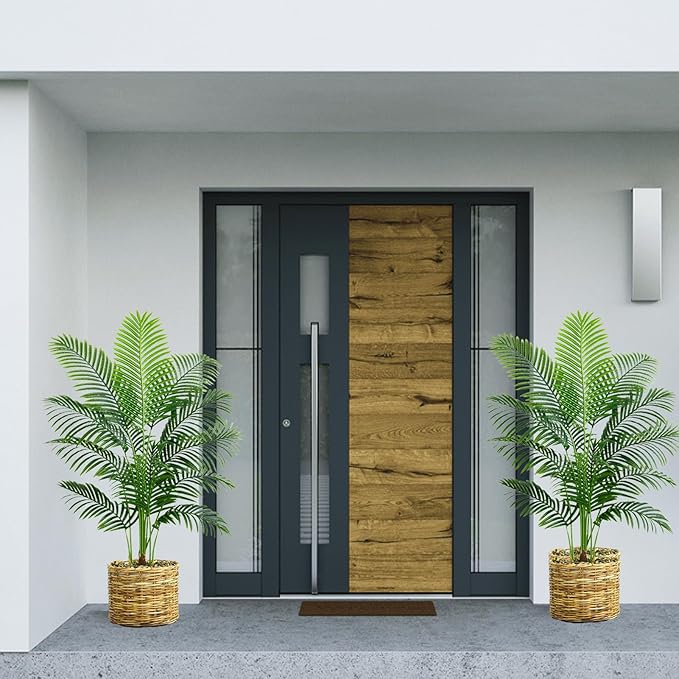 Artificial Fake Palm Tree 4FT Tropical Faux Palm Trees in Pot with 13 Trunks and Real Bark Design Areca Floor Plant Faux Palm Plant for Indoor Outdoor Home Decor