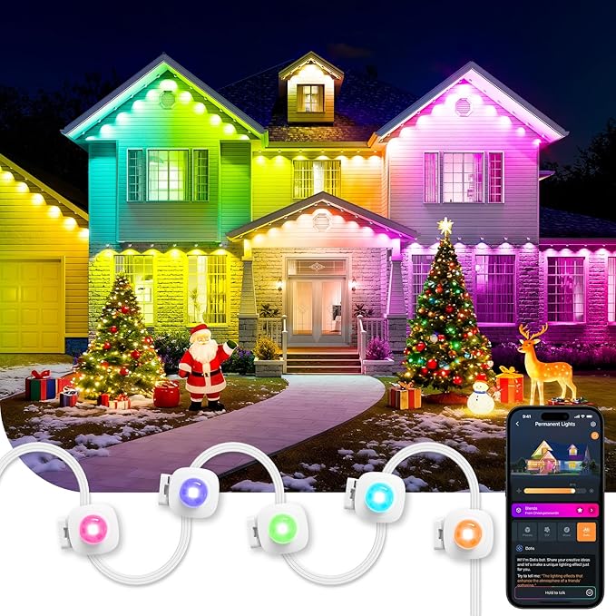 Linkind Permanent Outdoor Lights HP5,Smart AI RGBTW 150ft Christmas Lights, 85 Scenes Modes for Daily Holiday Christmas Decorations,IP67 Waterproof, Compatible with Alexa,Google Assistant