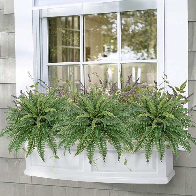 Artificial Ferns 25.6" Dia. - Faux Ferns for Outdoor Planter & Hanging - Fake Plant Shrubs for Home Garden Porch Farmhouse Decor