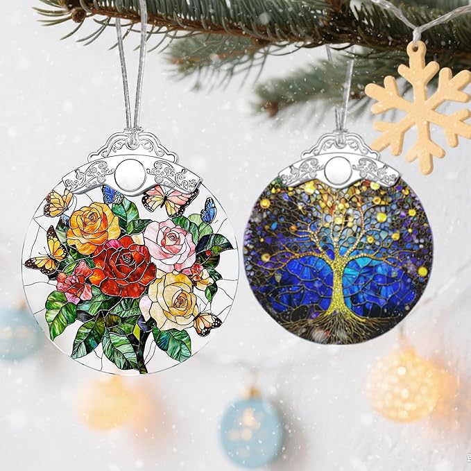 Butterfly & Rose Christmas Decorations - Christmas Ornaments for Tree | Stained Glass Ornament | Holiday Ornament – Flower Lover Gifts | Gift Ideas | Xmas Gift