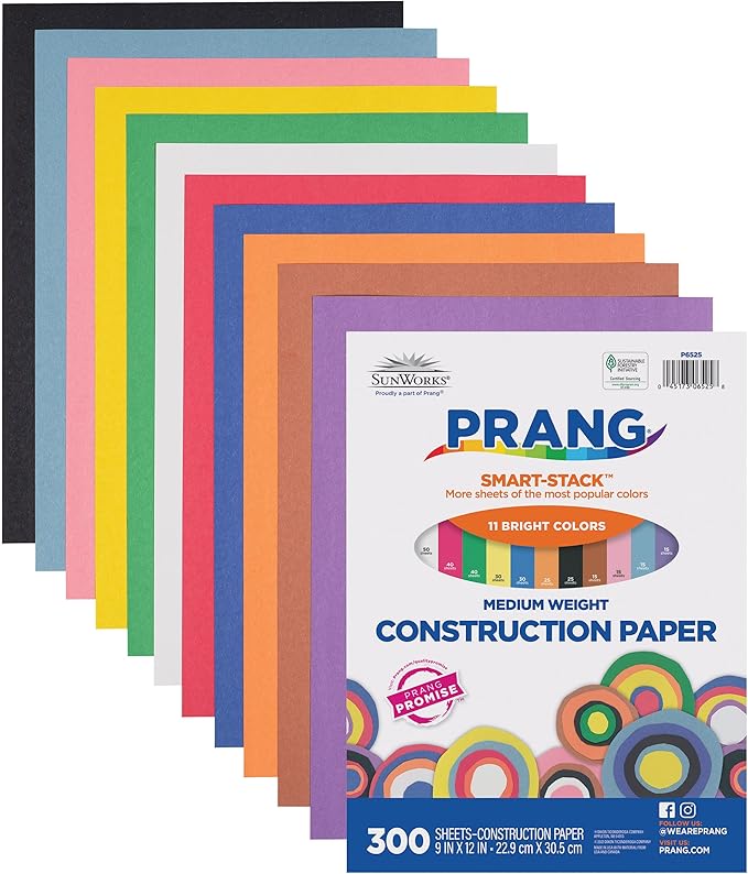 Prang (Formerly SunWorks) Smart-Stack Construction Paper, 11 Assorted Colors, 9" x 12", 300 Sheets