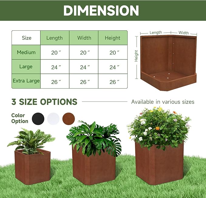 Corten Steel Planter Box-20"x20"x20"-Large Square Planter Matel -Outdoor Indoor- Heavy Duty Rustic Tall Planter Flower Pot Commercial Residential for Patio Porch Deck Home Backyard