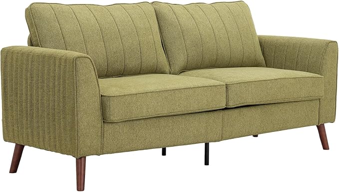Artechworks Handmade Sofa Couch, 3-Seater 76" Wide W/Durable Italian Style Linen, Modern Mid-Century Fusion Stylish Sofa Couch for Living Room Apartment Lounge,French Piping,Dark Green