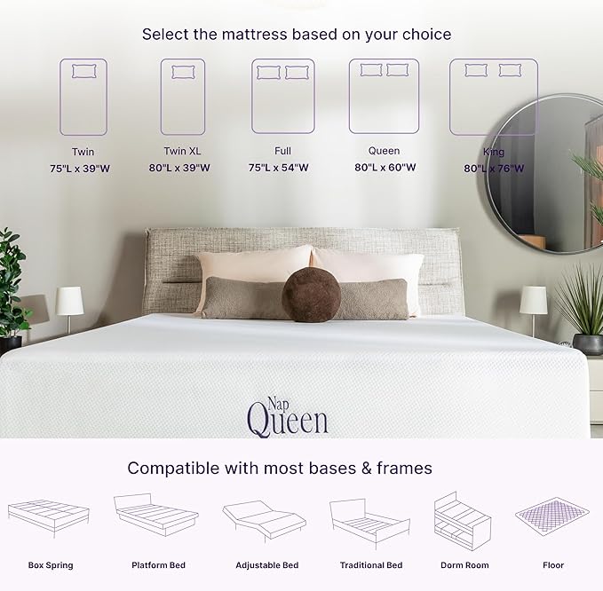 NapQueen 10 Inch Full Size Mattress, Bamboo Charcoal Memory Foam Mattress, Bed in a Box, White