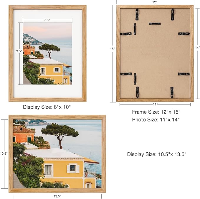 Axeman 11x14 Picture Frame with Mat for 8x10, Solid Oak Wood Picture Frames with Tempered Glass, Natural Wooden 11x14 inch Photo Frame for Wall, Wall Hook Included for Art Photo and Prints, Natural
