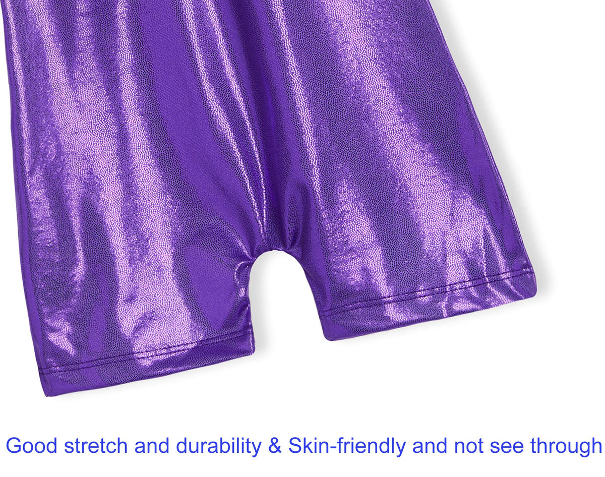 Domusgo Girls Leotards for Gymnasitics Size 5-6 Years Old Sparkly Purple Sleeveless Practice Biketard