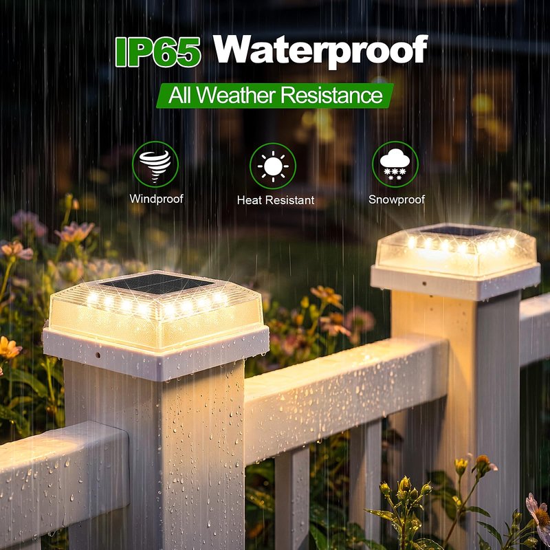 Brightever 3.5x3.5 4x4 Solar Post Cap Light Outdoor, 12-Pack Fence Post Solar Lights for Wooden/Vinyl Posts, 3 Lighting Modes, Solar Powered Waterproof Deck Post Lights for Garden Patio, White