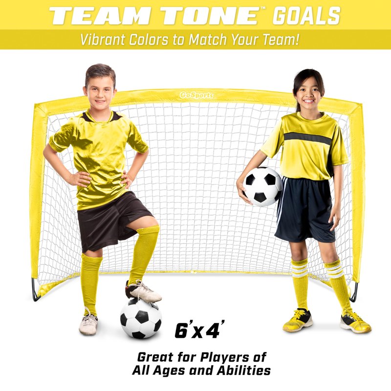 GoSports Team Tone 6 ft x 4 ft Portable Soccer Goal for Kids - Pop Up Net for Backyard - Yellow