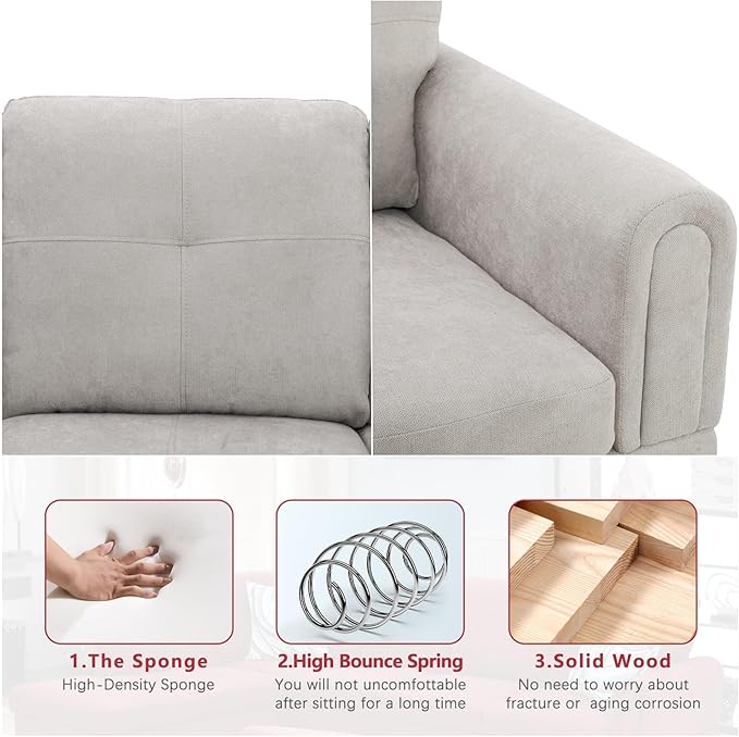 Large Storage Ottoman Sectional Sofa, L-Shaped Couch with Reversible Chaise, Space Saving Design, Gray Fabric with Accent Pillows. (Gray)
