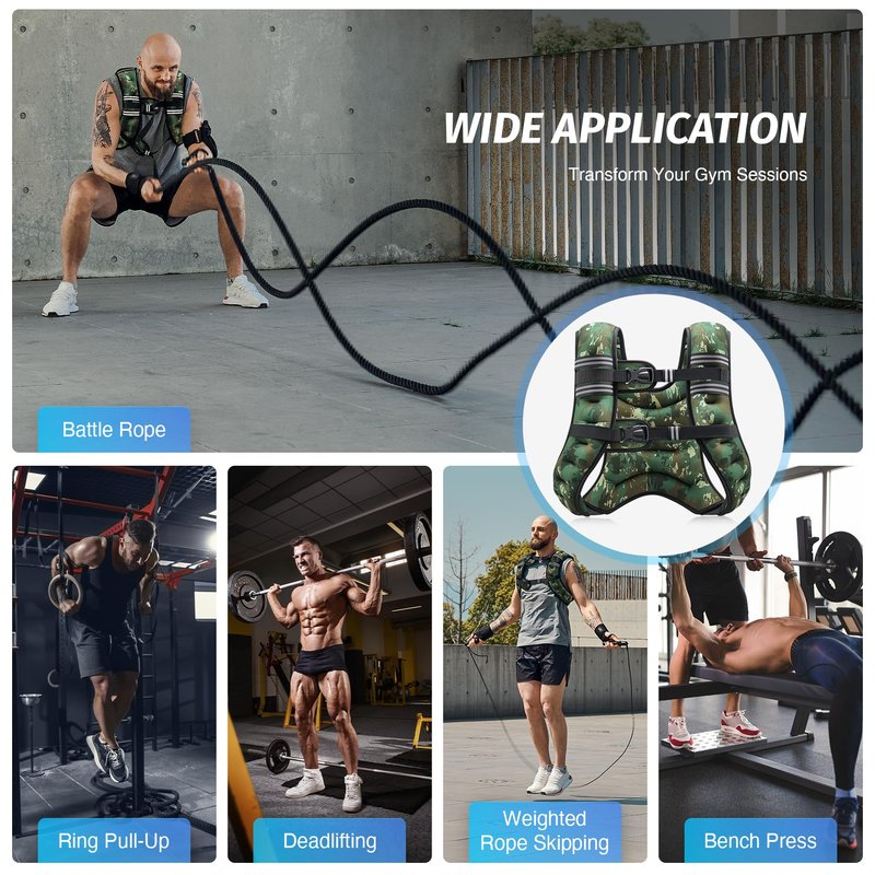 ZELUS Weighted Vest, 6lb/8lb/12lb/16lb/20lb/25lb/30lb Weight Vest for Men Women with Storage Pocket Reflective Strips for Workout Strength Training Running Muscle Building, Green Camo (25 lb)