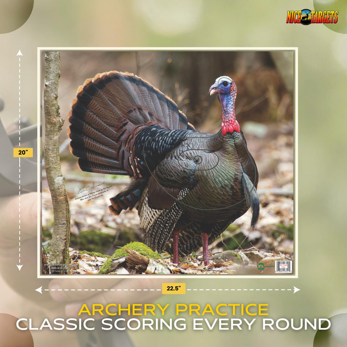 NiceTargets Turkey Archery Target, 20" x 22.5" Photorealistic Life Size Plastic Animal for Target Practice, Vanishing Vital Zones, Bow Targets for Archery Training and Hunting Practice, Made in USA