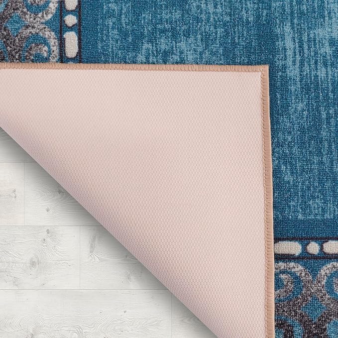 Antep Rugs Alfombras Bordered Modern 4x6 Non-Slip (Non-Skid) Low Pile Rubber Backing Indoor Area Rug (Turquoise Blue, 4' x 5'8")