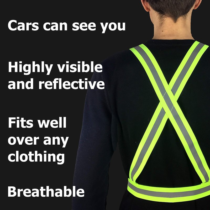 HiVisible Elastic Reflective Vest Straps & 4 Ankle Bands - Fully Adjustable, Lightweight, Super Reflective Silver Stripes - Reflective Vests Running, Cycling, Walking - Men, Women, Kids