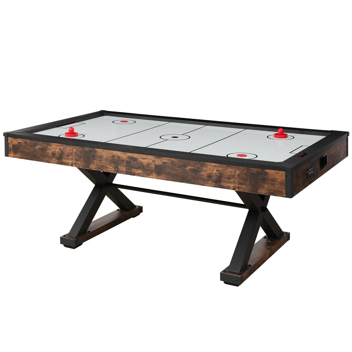 84" Air Hockey Table, Indoor Arcade Table Gaming Set with 2 Pushers, 2 Pucks, Electronic Scorer, X-shaped Legs & High-powered Blower, Air Powered Hockey Game Table for Family Game Room Office