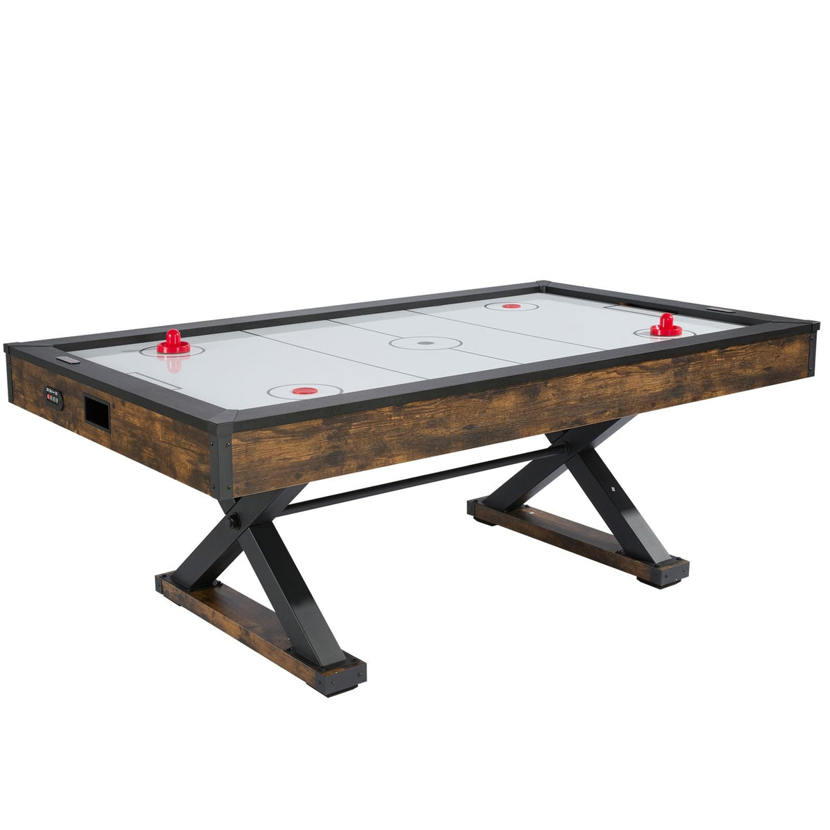 84" Air Hockey Table, Indoor Arcade Table Gaming Set with 2 Pushers, 2 Pucks, Electronic Scorer, X-shaped Legs & High-powered Blower, Air Powered Hockey Game Table for Family Game Room Office