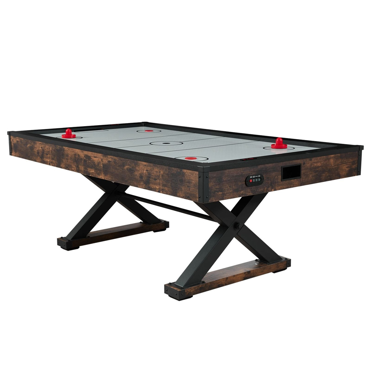 84" Air Hockey Table, Indoor Arcade Table Gaming Set with 2 Pushers, 2 Pucks, Electronic Scorer, X-shaped Legs & High-powered Blower, Air Powered Hockey Game Table for Family Game Room Office