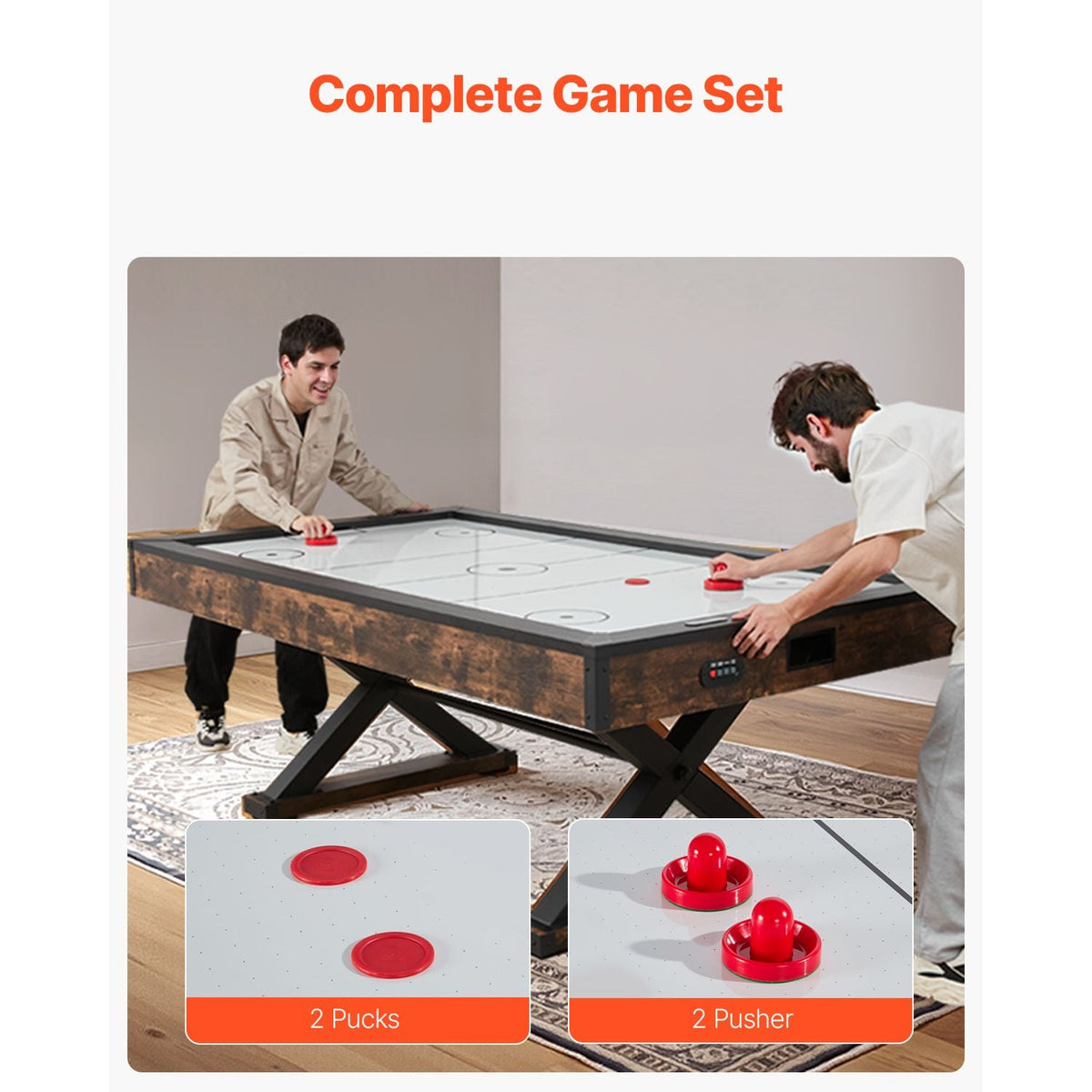 84" Air Hockey Table, Indoor Arcade Table Gaming Set with 2 Pushers, 2 Pucks, Electronic Scorer, X-shaped Legs & High-powered Blower, Air Powered Hockey Game Table for Family Game Room Office