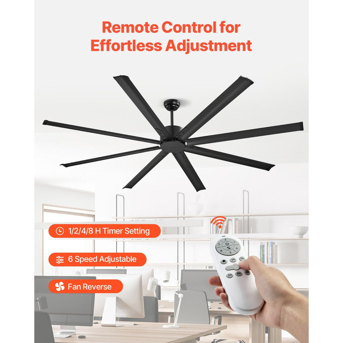 84 In Ceiling Fan without Light, 6-Speed Remote Control, Aluminum 8-Blade, Reversible DC Motor, Modern Low Profile Flush Mount Exterior Fan for Bedroom, Living Room, Patio, Indoor/Outdoor, Black