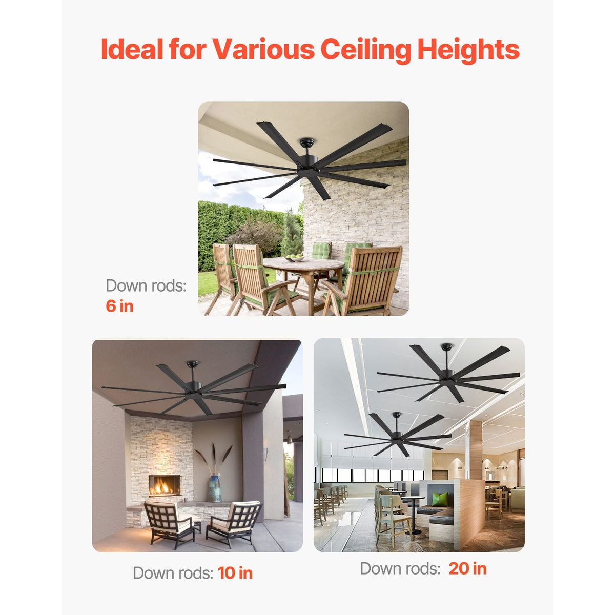 84 In Ceiling Fan without Light, 6-Speed Remote Control, Aluminum 8-Blade, Reversible DC Motor, Modern Low Profile Flush Mount Exterior Fan for Bedroom, Living Room, Patio, Indoor/Outdoor, Black