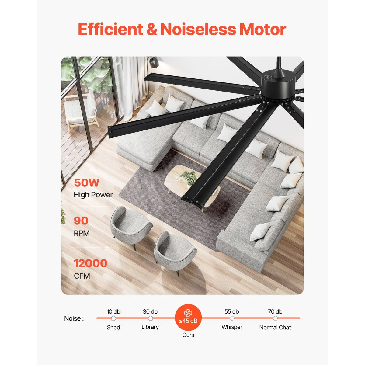 84 In Ceiling Fan without Light, 6-Speed Remote Control, Aluminum 8-Blade, Reversible DC Motor, Modern Low Profile Flush Mount Exterior Fan for Bedroom, Living Room, Patio, Indoor/Outdoor, Black