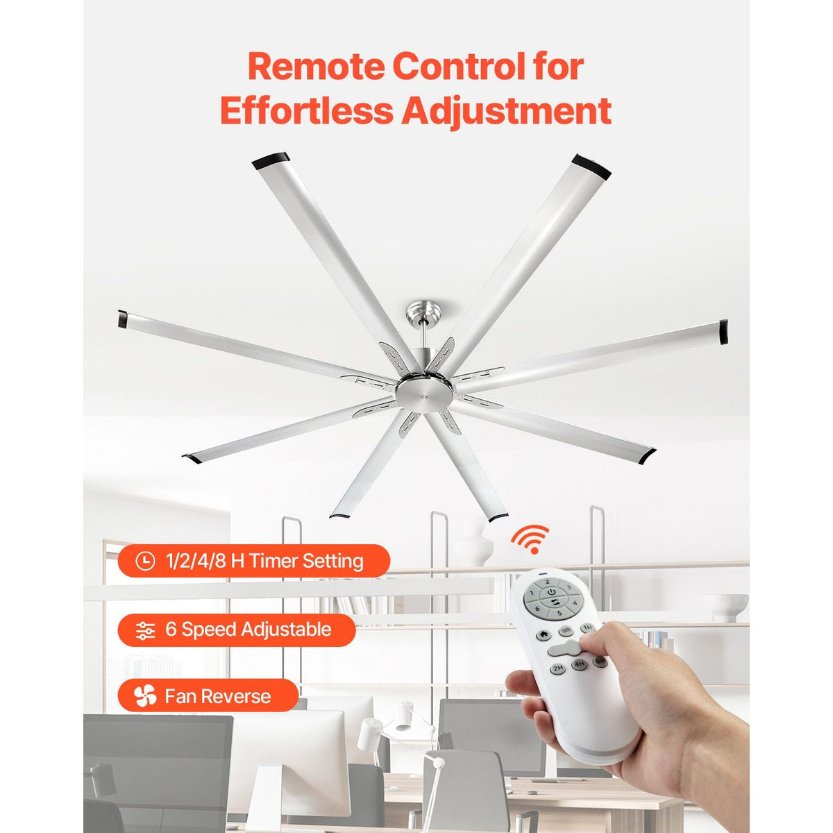 84 In Ceiling Fan without Light, 6-Speed Remote Control, Aluminum 8-Blade, Reversible DC Motor, Modern Low Profile Flush Mount Fan for Bedroom, Living Room, Patio, Indoor/Outdoor, Brushed Nickel