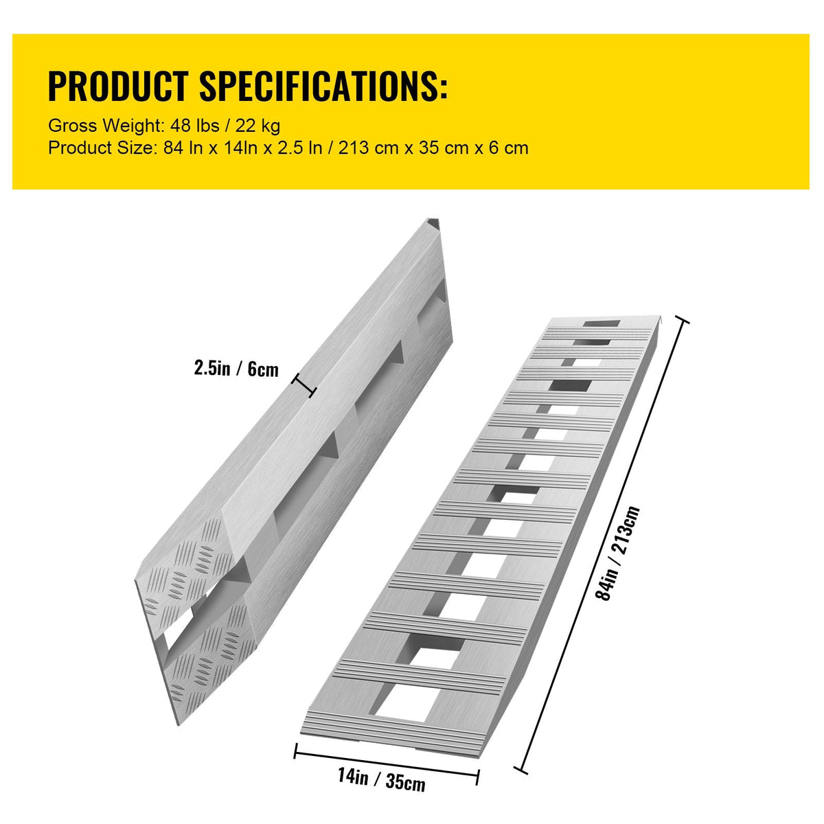 84x14 Inch Aluminum Ramps 6000LBS Capacity Car Trailer Truck ATV Ramps 1 Pair 2 Ramps