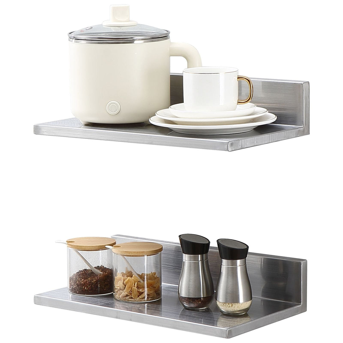 8.6" x 16" Stainless Steel Shelf, Wall Mounted Floating Shelving with Backsplash, 44 lbs Load Capacity Commercial Shelves, Heavy Duty Storage Rack for Restaurant, Kitchen, Bar, Home, and Hotel