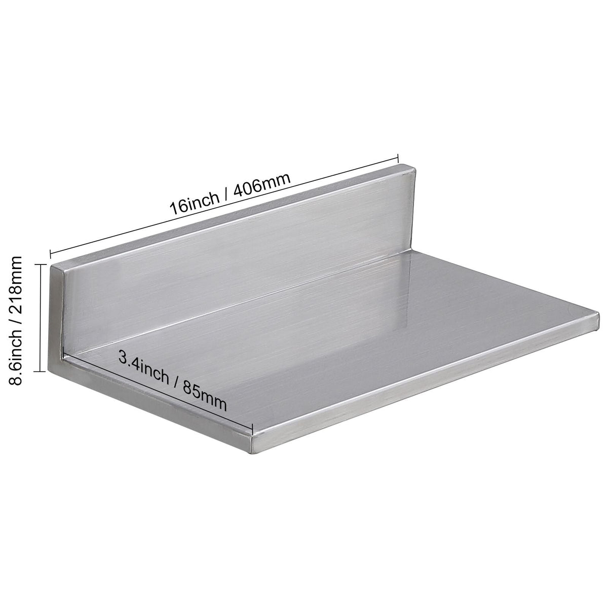 8.6" x 16" Stainless Steel Shelf, Wall Mounted Floating Shelving with Backsplash, 44 lbs Load Capacity Commercial Shelves, Heavy Duty Storage Rack for Restaurant, Kitchen, Bar, Home, and Hotel
