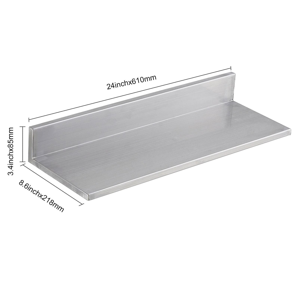 8.6" x 24" Stainless Steel Shelf, Wall Mounted Floating Shelving with Backsplash, 44 lbs Load Capacity Commercial Shelves, Heavy Duty Storage Rack for Restaurant, Kitchen, Bar, Home, and Hotel