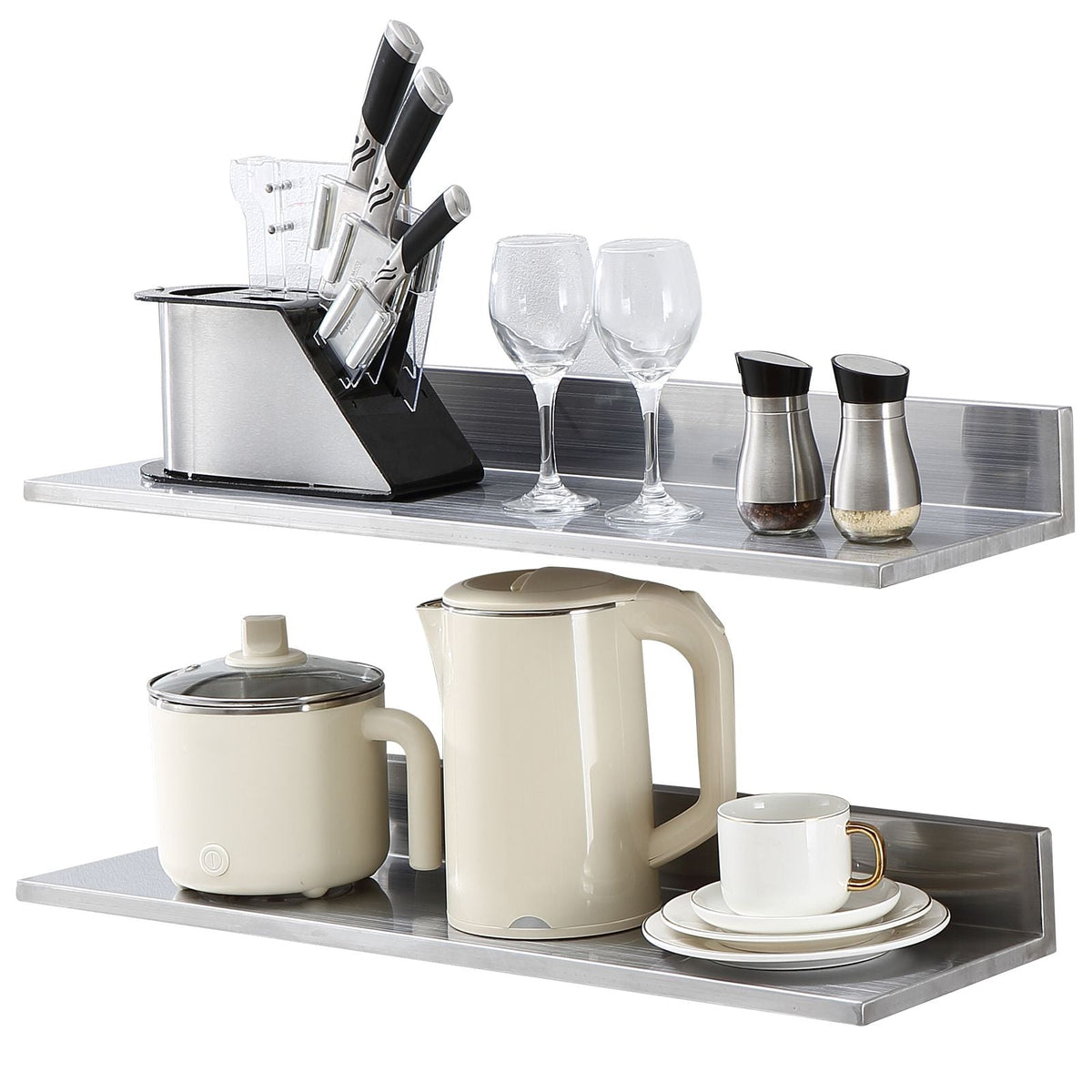 8.6" x 30" Stainless Steel Shelf, Wall Mounted Floating Shelving with Backsplash, 44 lbs Load Capacity Commercial Shelves, Heavy Duty Storage Rack for Restaurant, Kitchen, Bar, Home, and Hotel