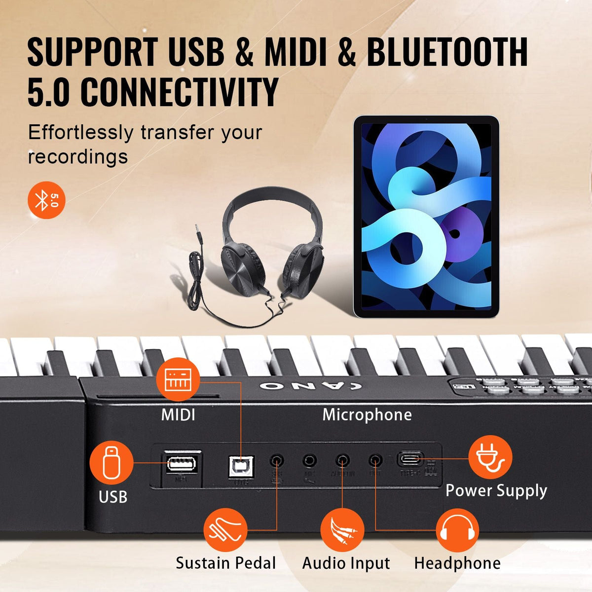 88 Key Digital Piano Keyboard, Semi Weighted Keys, Full Size Electric Portable Keyboard Piano Set with 1000 Tones Built-In Speakers Sustain Pedal Headphones, Bluetooth MIDI USB for Beginners