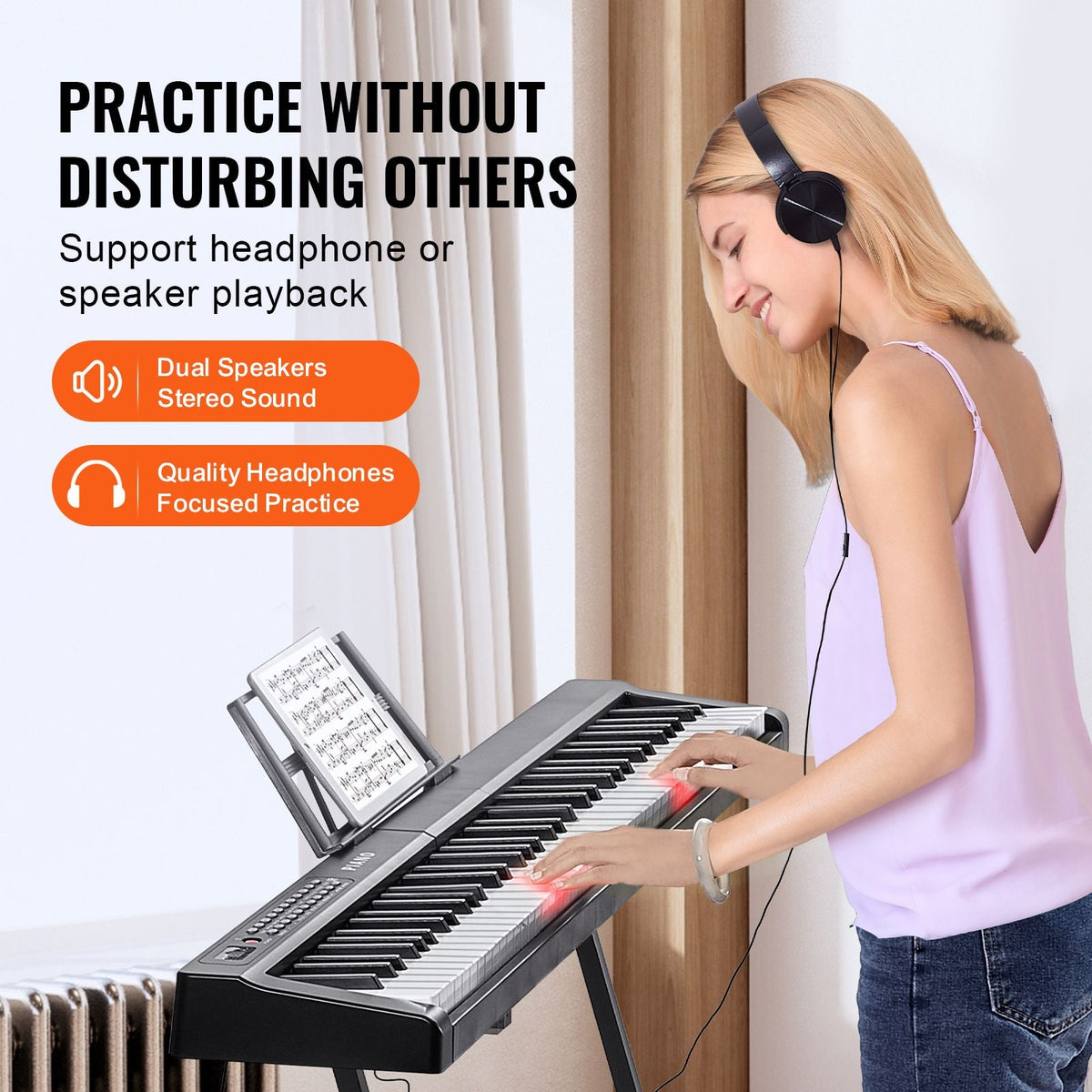 88 Key Digital Piano Keyboard, Semi Weighted Keys, Full Size Electric Portable Keyboard Piano Set with 1000 Tones Built-In Speakers Sustain Pedal Headphones, Bluetooth MIDI USB for Beginners