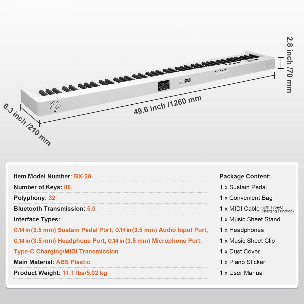 88 Key Folding Keyboard Piano, Bluetooth & MIDI, Portable Electronic Digital Foldable Piano with Sustain Pedal Bag Touch Sensitive Keys Headphones, Rechargeable for Beginners Teens Adults, White