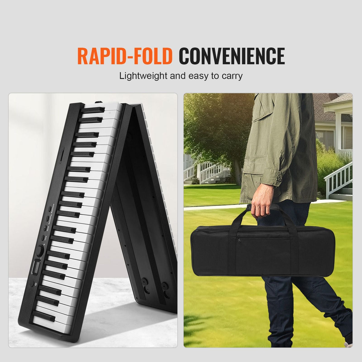 88 Key Folding Keyboard Piano, Bluetooth & MIDI, Portable Electronic Digital Foldable Piano with Sustain Pedal Bag Touch Sensitive Keys Headphones, Rechargeable for Beginners Teens Adults, Black