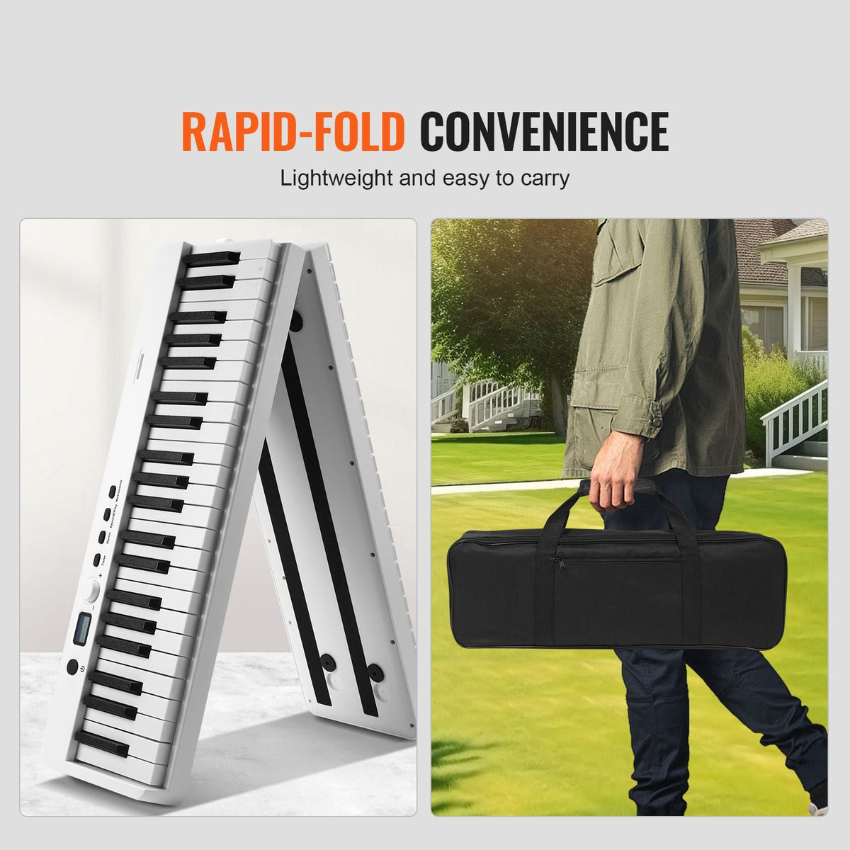 88 Key Folding Keyboard Piano, Bluetooth & MIDI, Portable Electronic Digital Foldable Piano with Sustain Pedal Bag Touch Sensitive Keys Headphones, Rechargeable for Beginners Teens Adults, White