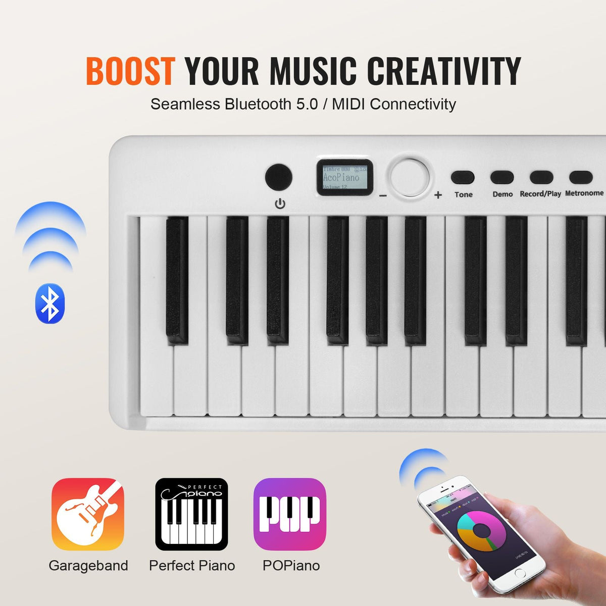 88 Key Folding Keyboard Piano, Bluetooth & MIDI, Portable Electronic Digital Foldable Piano with Sustain Pedal Bag Touch Sensitive Keys Headphones, Rechargeable for Beginners Teens Adults, White