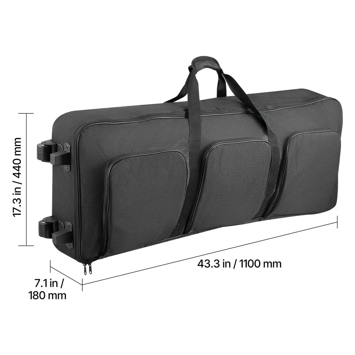 88 Key Keyboard Case, 40.9 x 16.9 x 5.1 in Interior, Padded Rolling Piano Case with Wheels, Sturdy Handle, 3-Pocket Storage, Gig Bag with Smooth Wheels, for 88 Note Keyboards and Electric Pianos