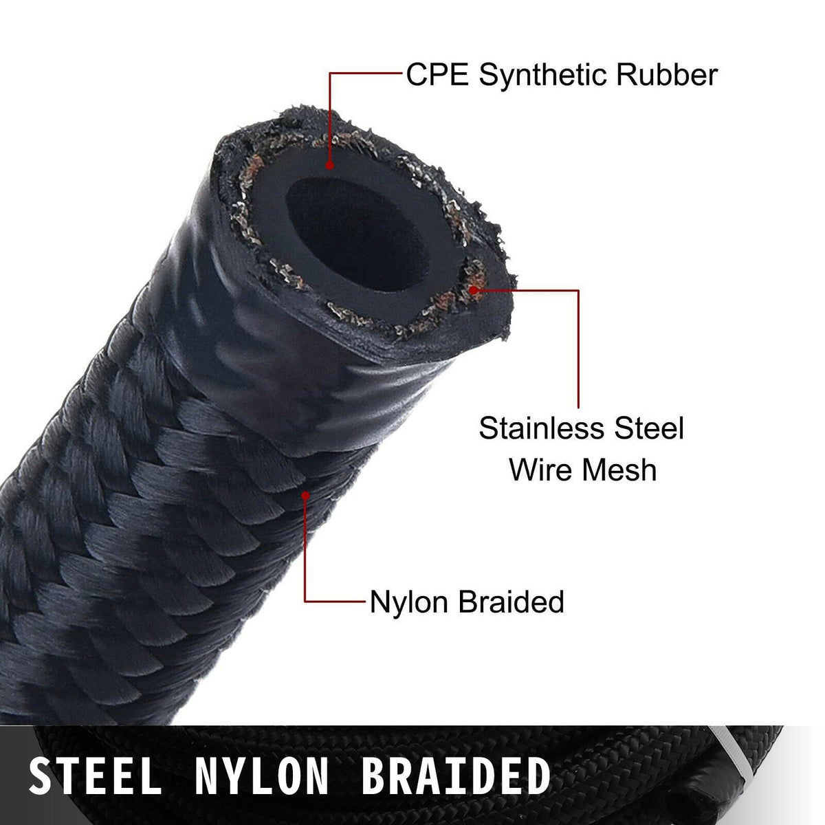 8AN Fuel Line Kit, 32.8' Nylon Stainless Steel Braided Oil Line Hose ID. 11.11 mm/ 0.44 in, with 20 pcs 8AN Universal Fitting Adapter Set with Aluminum Hose End, Black