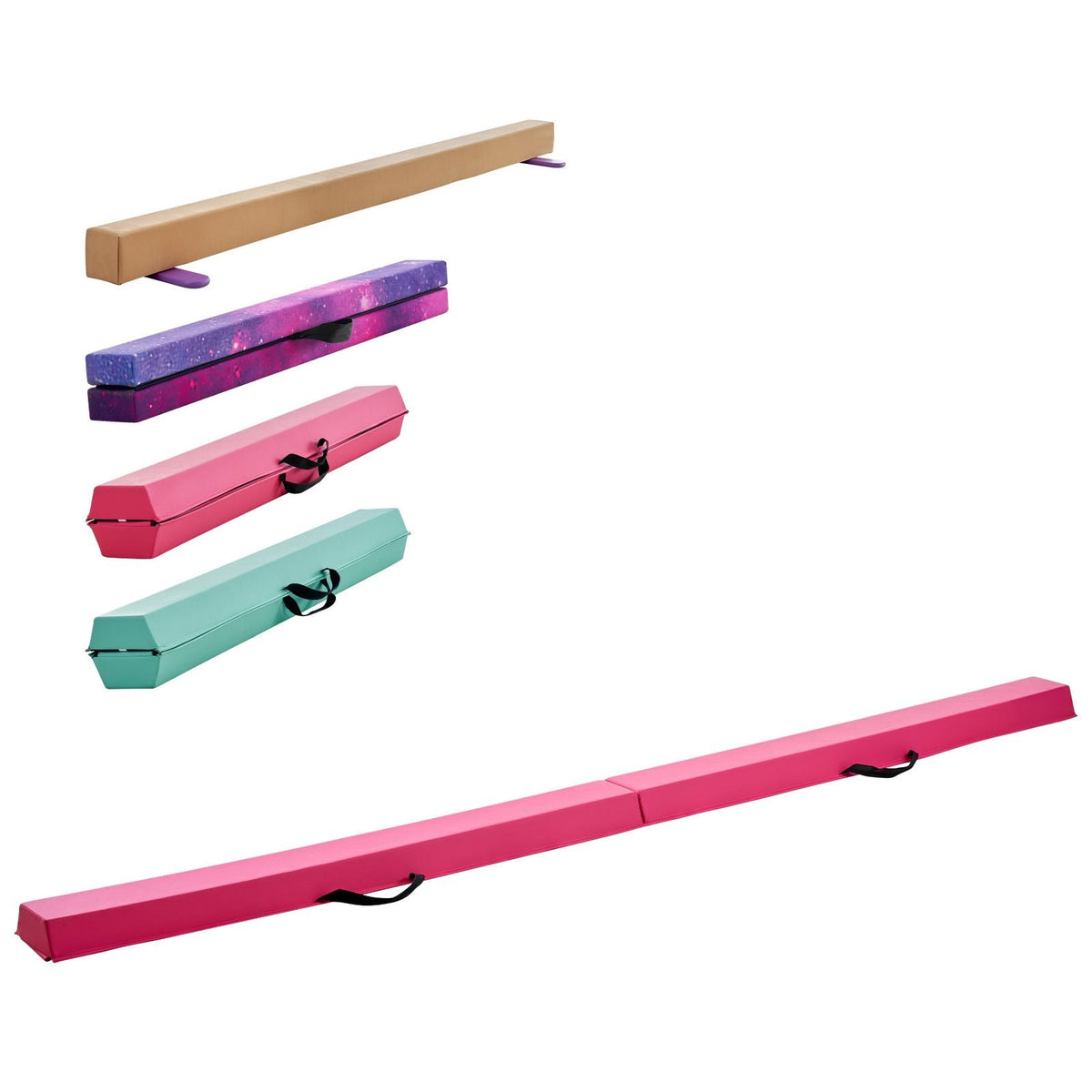 8FT Folding Balance Beam for Kids, 200LBS Stable Support Gymnastics Floor Beam with Non-Slip Mats, Gymnastics Training Equipment with Anti-Slip Bottom and Carrying Bag for Home Gym, Pink