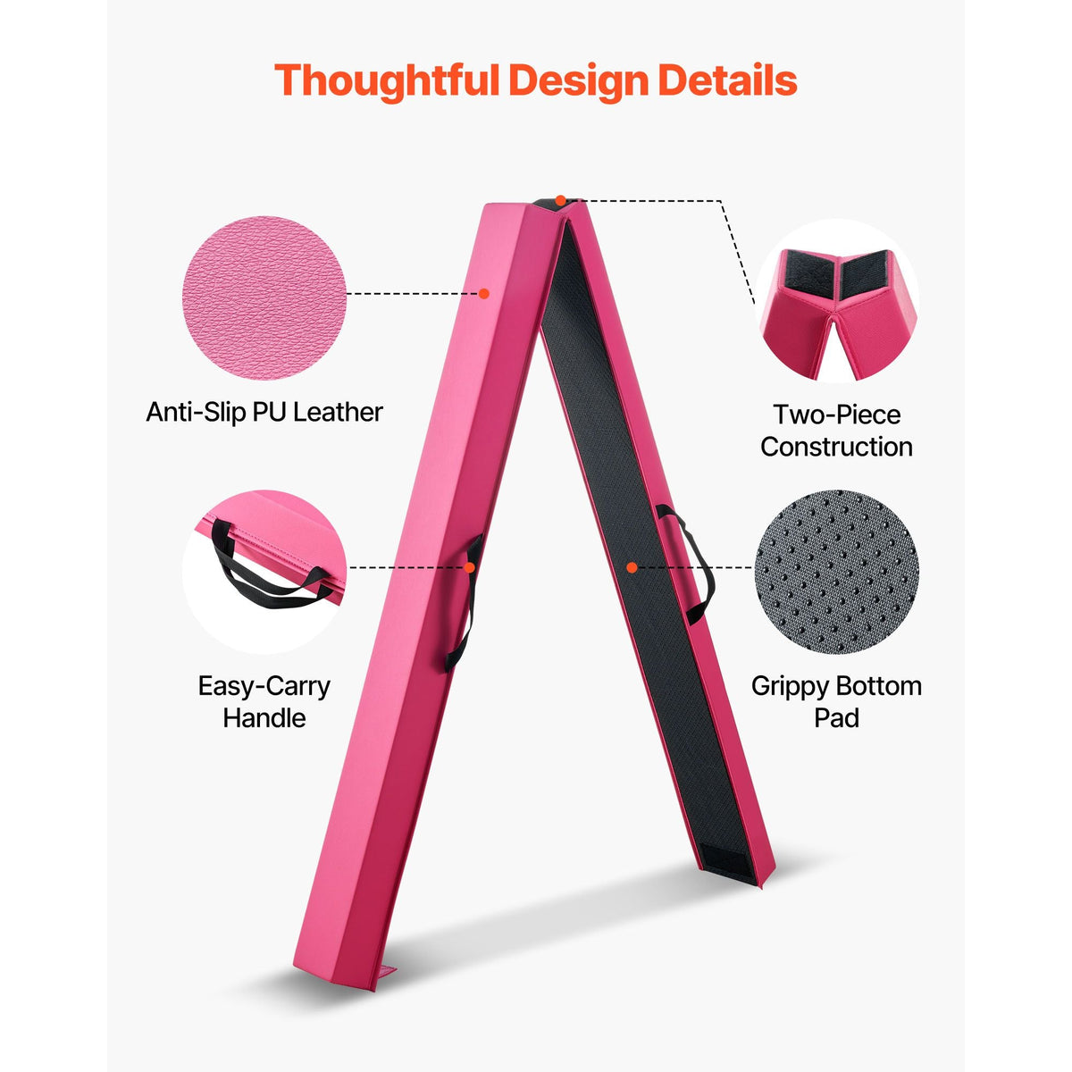 8FT Folding Balance Beam for Kids, 200LBS Stable Support Gymnastics Floor Beam with Non-Slip Mats, Gymnastics Training Equipment with Anti-Slip Bottom and Carrying Bag for Home Gym, Pink