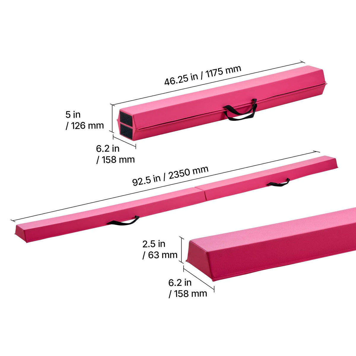 8FT Folding Balance Beam for Kids, 200LBS Stable Support Gymnastics Floor Beam with Non-Slip Mats, Gymnastics Training Equipment with Anti-Slip Bottom and Carrying Bag for Home Gym, Pink