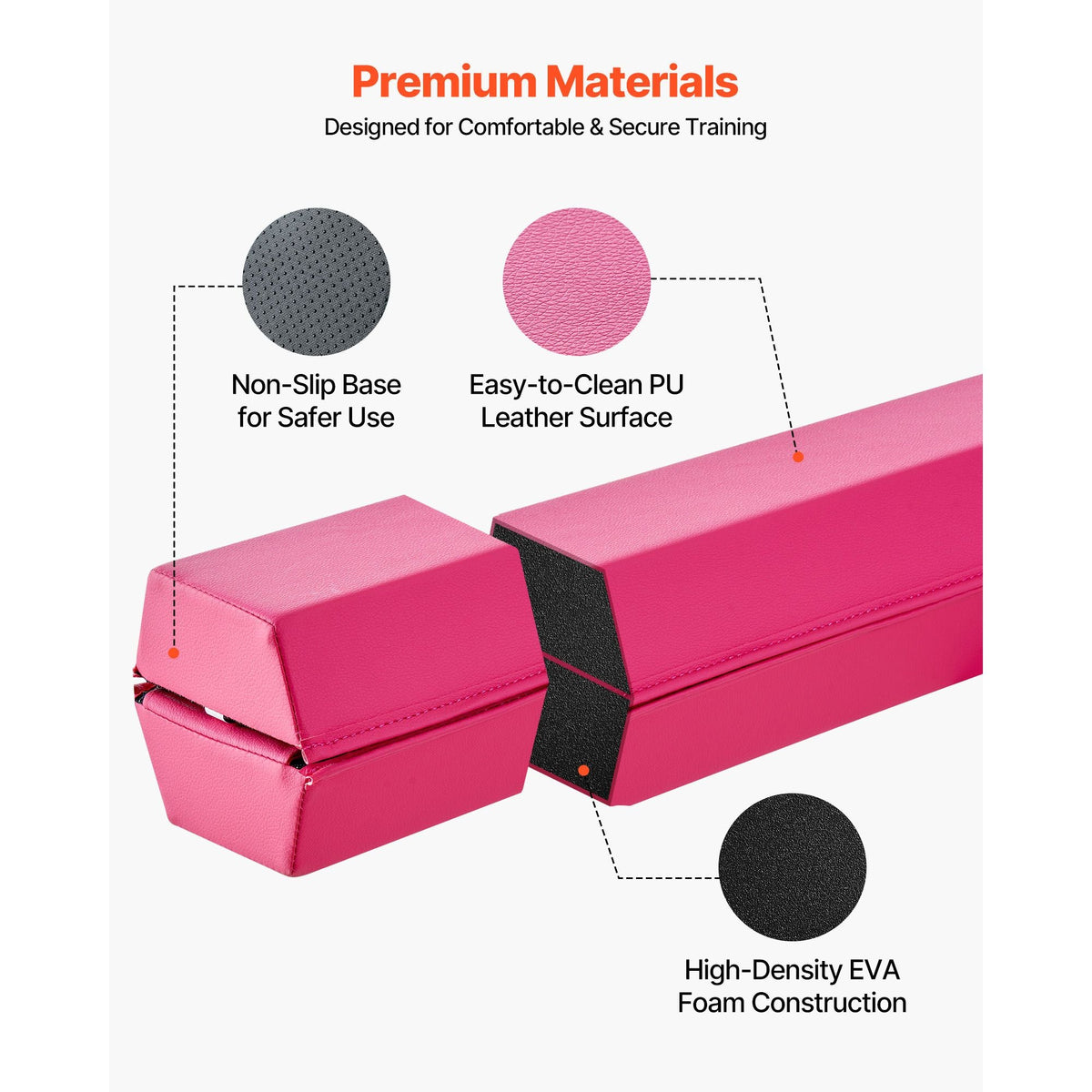 8FT Folding Balance Beam for Kids, 200LBS Stable Support Gymnastics Floor Beam with Non-Slip Mats, Gymnastics Training Equipment with Anti-Slip Bottom and Carrying Bag for Home Gym, Pink