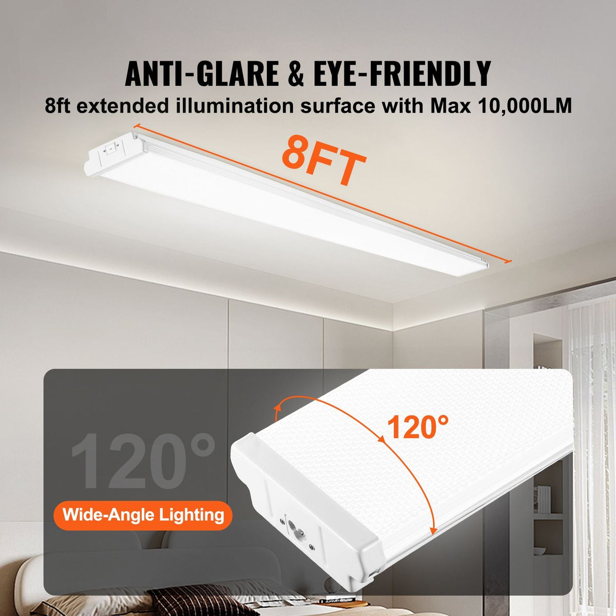 8FT LED Wraparound Light, 110W 10,000LM, Flush Mount LED Shop Light, 4 Pack 6500K Daylight LED Kitchen Ceiling Lighting Fixtures, for Garage Office Laundry Fluorescent Tube Replacement, FCC