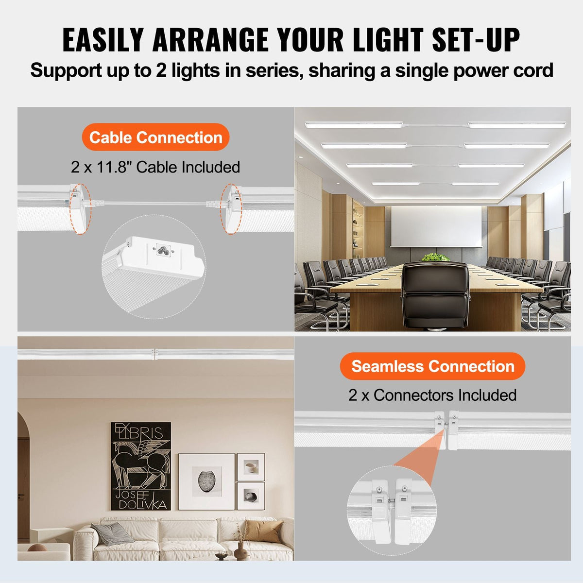 8FT LED Wraparound Light, 110W 10,000LM, Flush Mount LED Shop Light, 4 Pack 6500K Daylight LED Kitchen Ceiling Lighting Fixtures, for Garage Office Laundry Fluorescent Tube Replacement, FCC