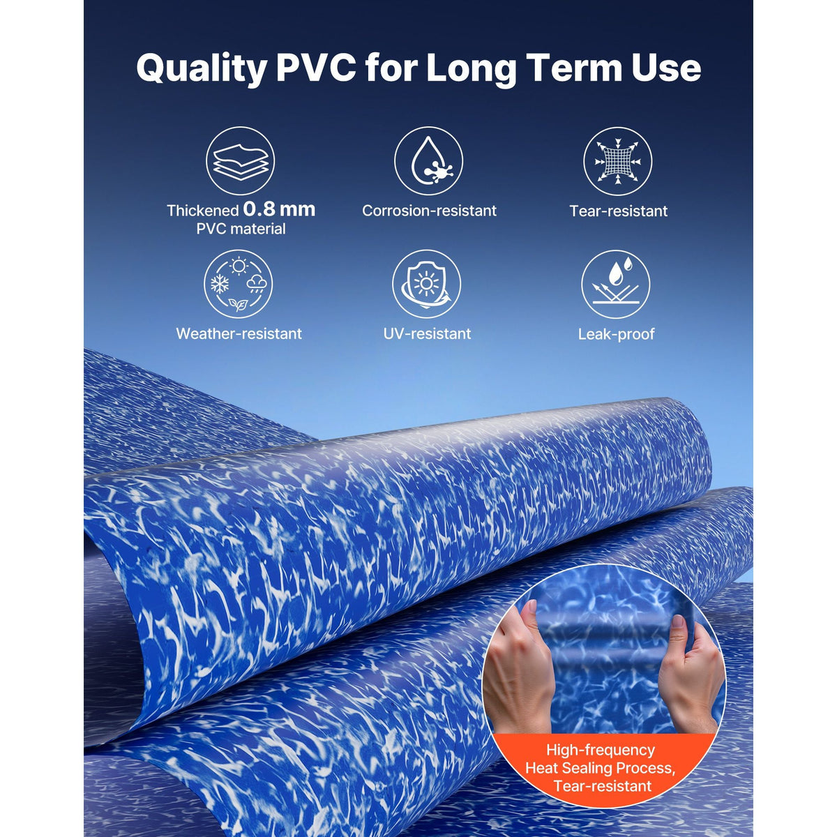 8ft Pool Liner, Round Overlap Swimming Pool Liner for 27.5 in Wall Height, Heavy Gauge Vinyl, Easy Install with Leak-Proof Patches, Designed for Steel Sided Above-Ground,Outdoor, Crystal
