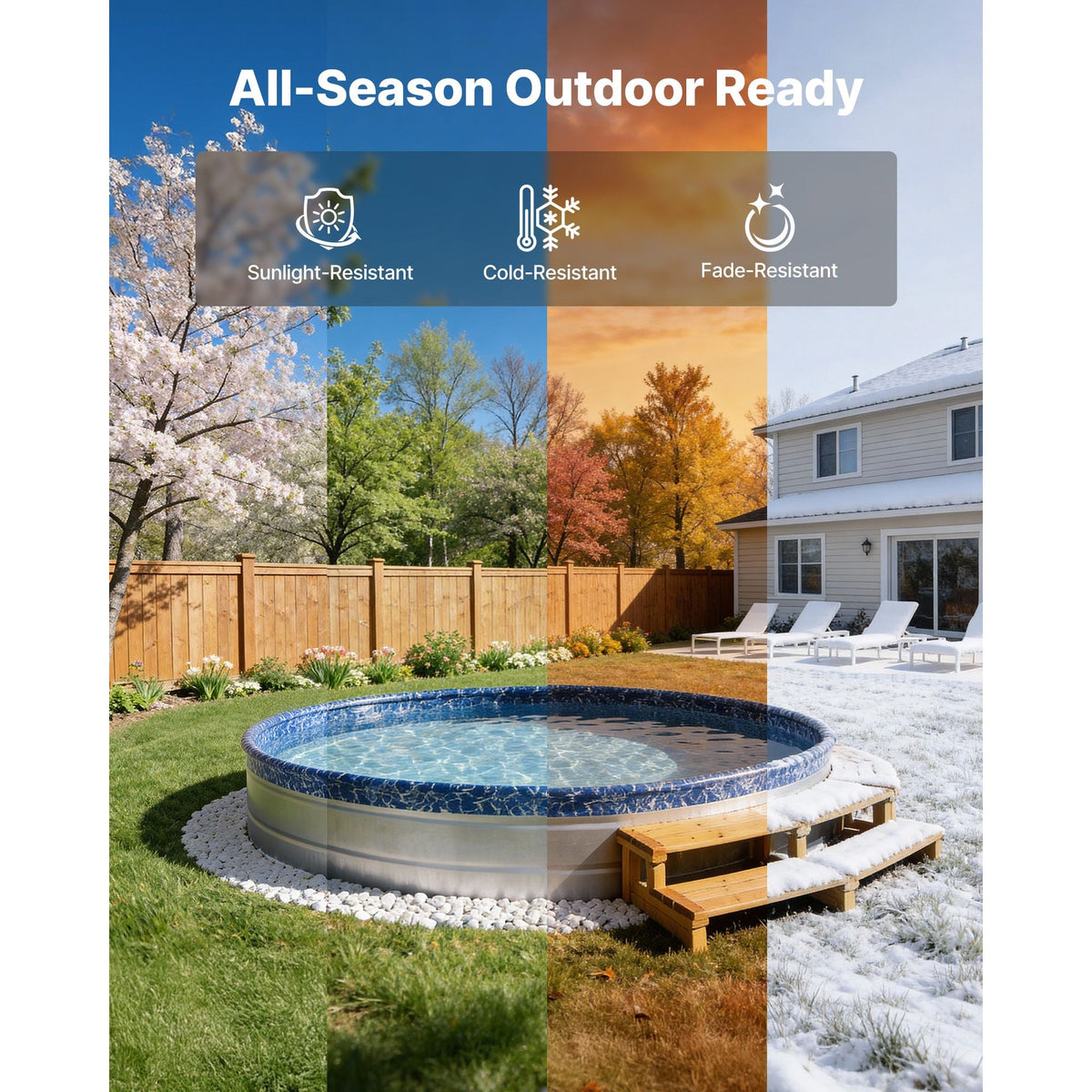 8ft Pool Liner, Round Overlap Swimming Pool Liner for 27.5 in Wall Height, Heavy Gauge Vinyl, Easy Install with Leak-Proof Patches, Designed for Steel Sided Above-Ground,Outdoor, Crystal